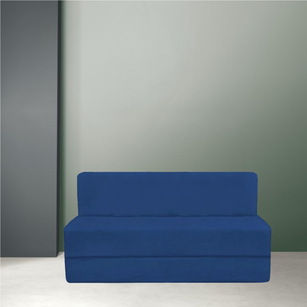 PUM PUM 2-Seater Sofa Cum Bed | EPE Foam Foldable Mattress for Living Room & Guest Use,NavyBlue - Image 2