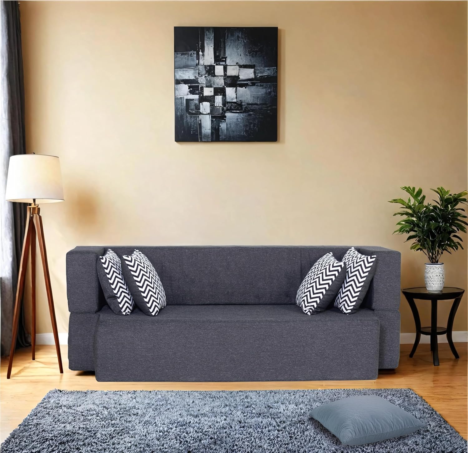 Peachtree Zen Sofa Cum Bed for Living Room 6 x 3 Feet - 3 Year Warranty | Jute Fabric Foldable Sofa Bed | Lightweight Convertiable Bed Cum Sofa (Dark Grey) - Image 2