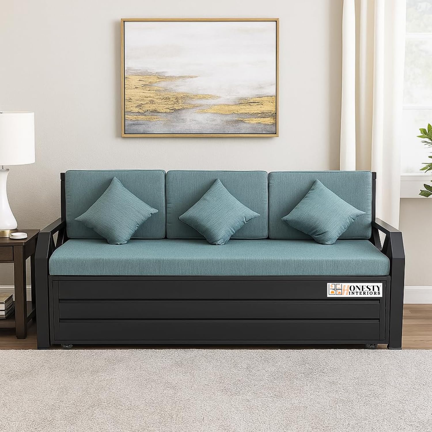 Royal Nest 6x6 King Size Metal Sofa Cum Bed with Hydraulic Storage | Foldable, Heavy-Duty Black Frame with Grey Rebonded Foam Cushion | Space-Saving Furniture for Home - Image 2