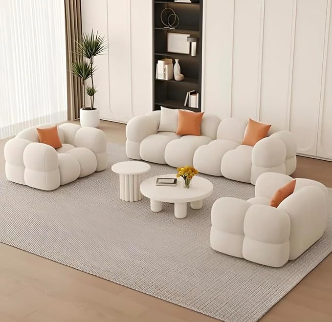 Ryan 3+1+1 Set Sofa Living Room Sets Cloud Shape Sofa Set for Living Room (Off White) - Image 2