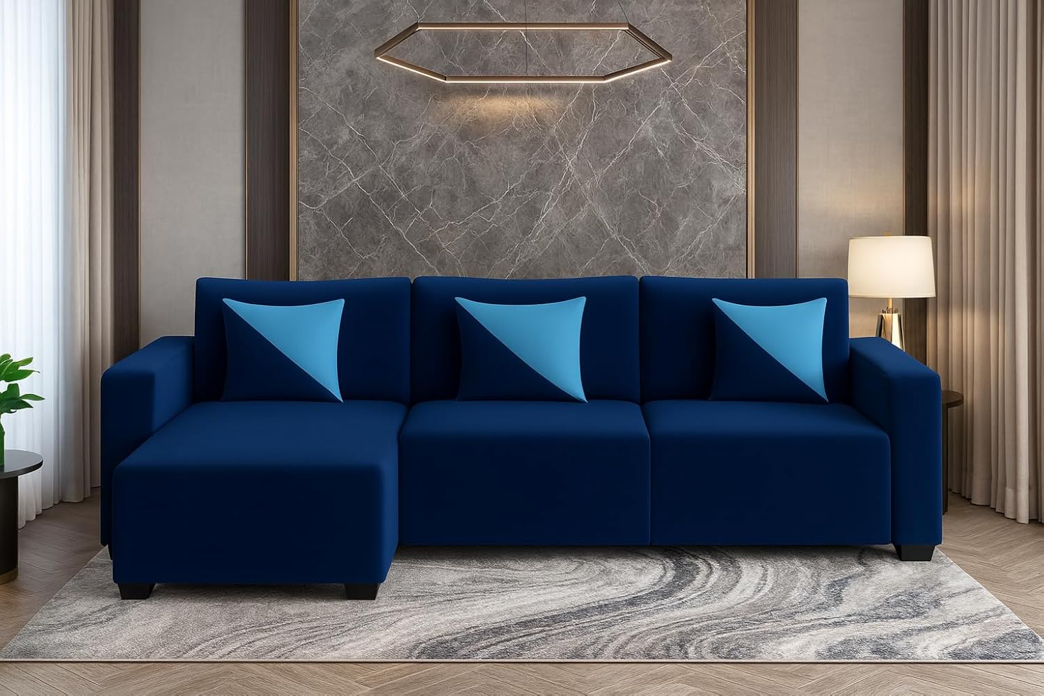 Siberian 4 Seater LHS L Shape Sofa Set | Soft Velvet Suede Fabric | Modern Design | Plush Comfort Cushions for Living Room (Dark Blue) - Image 2