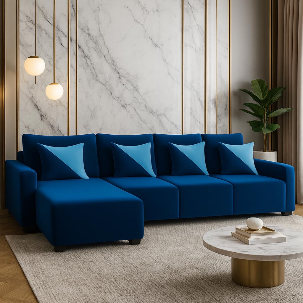Siberian 6 Seater LHS L Shape Sofa Set | Soft Velvet Suede Fabric | Modern Design | Plush Comfort Cushions for Living Room (Dark Blue) - Image 2