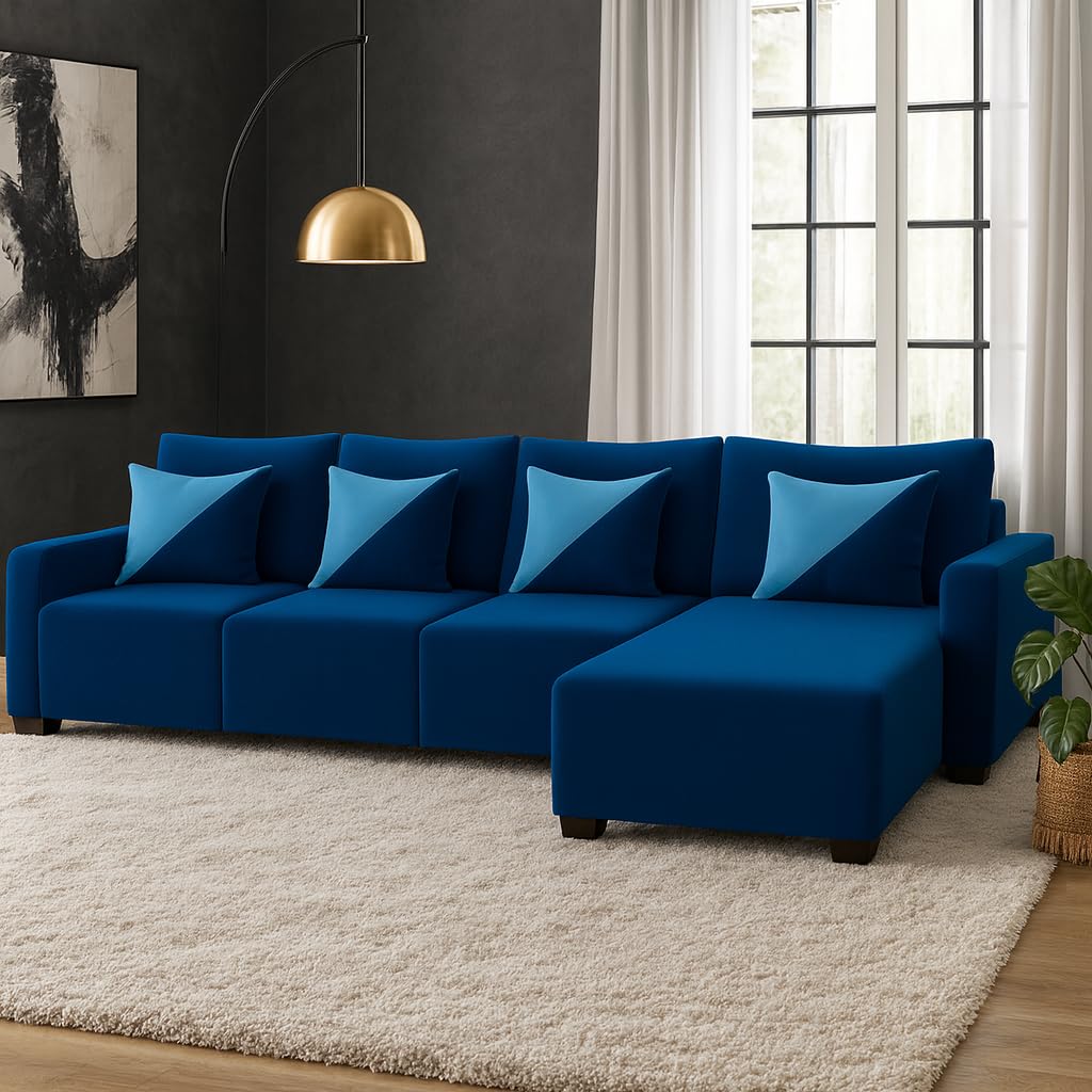 Siberian 6 Seater RHS L Shape Sofa Set | Soft Velvet Suede Fabric | Modern Design | Plush Comfort Cushions for Living Room (Dark Blue) - Image 2
