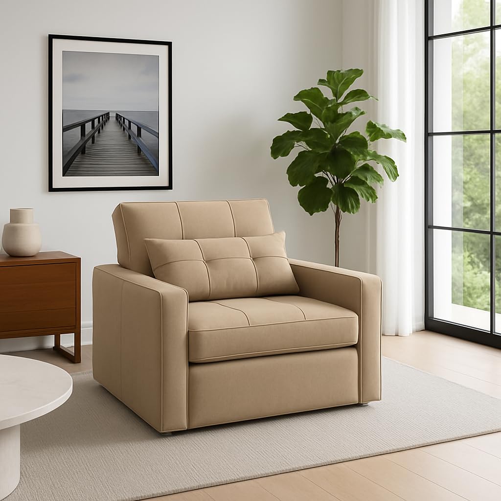 Sleepify Tressia 1 Seater Pull-Out Premium Fabric Sofa Cum Bed Sofa Set for Living Room (Beige Fabric) - Image 2