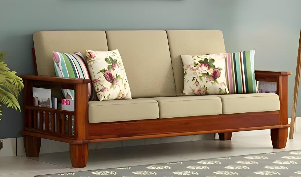 Solid Sheesham Wood One Seater Sofa | Wooden One Sofa for Living Room| Hotel | Cafe | Office | - Image 2