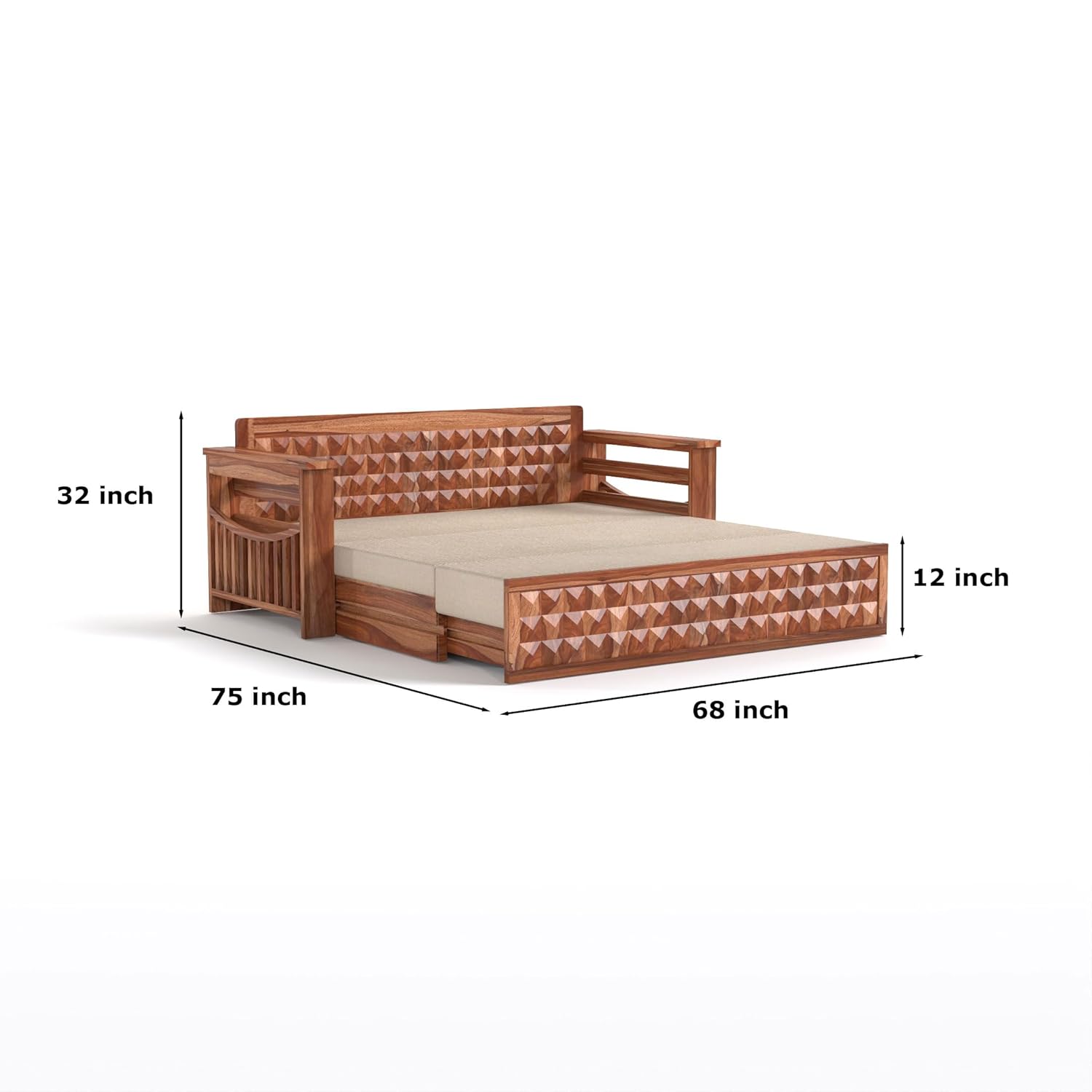 Solid Sheesham Wooden Sofa Cums Bed with Mattress for Living Room | Rosewood 3 Seater Sofa Cums Bed for Bedroom Without Pillow (Honey AD, 3 Seater) - Image 2