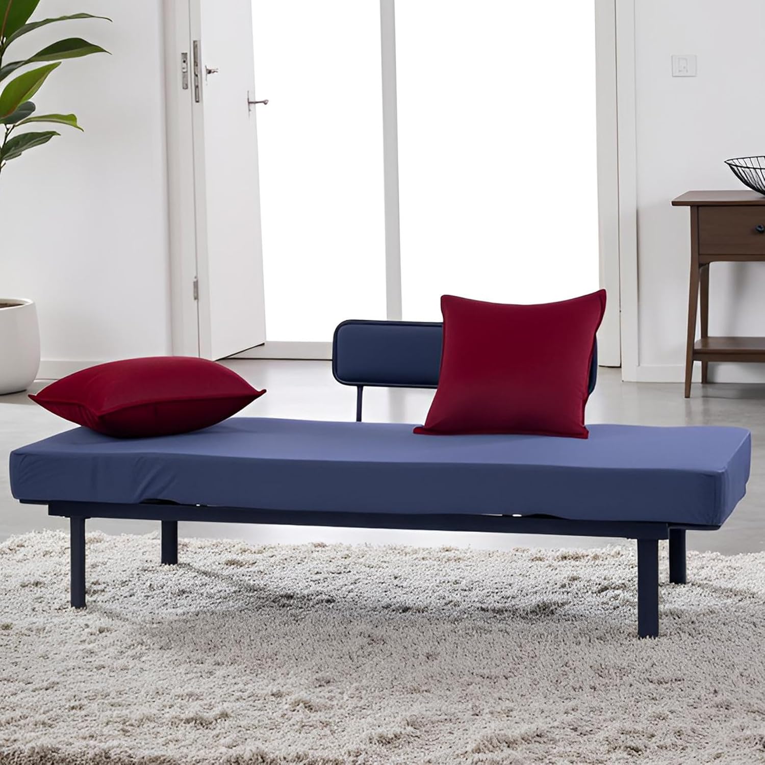 Spacecrafts Recliner Diwan Sofa Cum Bed | 3 Seater | Relaxing Bed | Super Soft Foam Mattress | Adjustable Head Rest with 5 Reclining Stage | Daybed with Metal Frame Upholstered Sofa (Grey and red) - Image 2