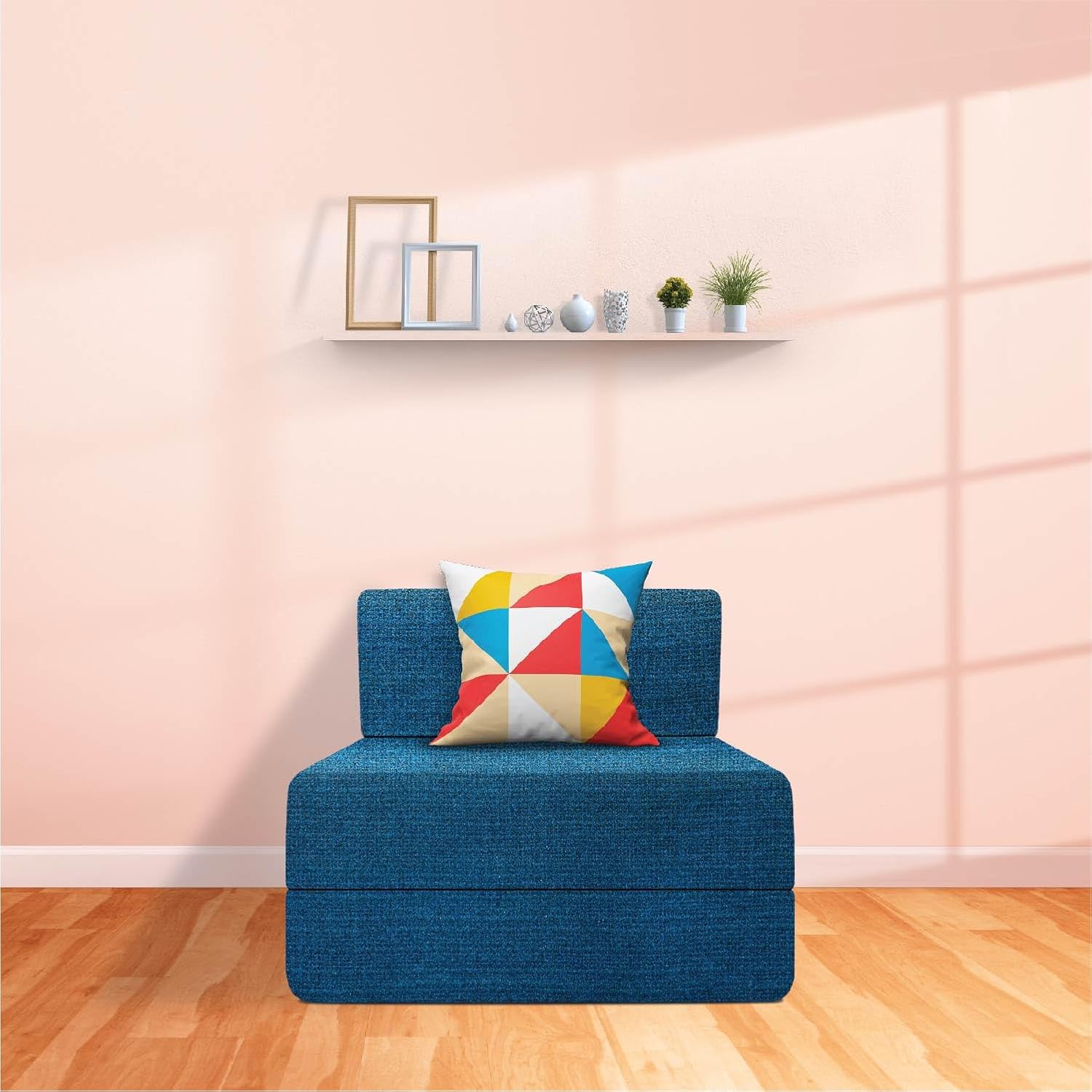 Starlon 1 Seater Sofa Cum Bed | Jute Fabric Washable Cover | 3' X 6' Feet (Teal with Geometrical Pillow) - Image 2