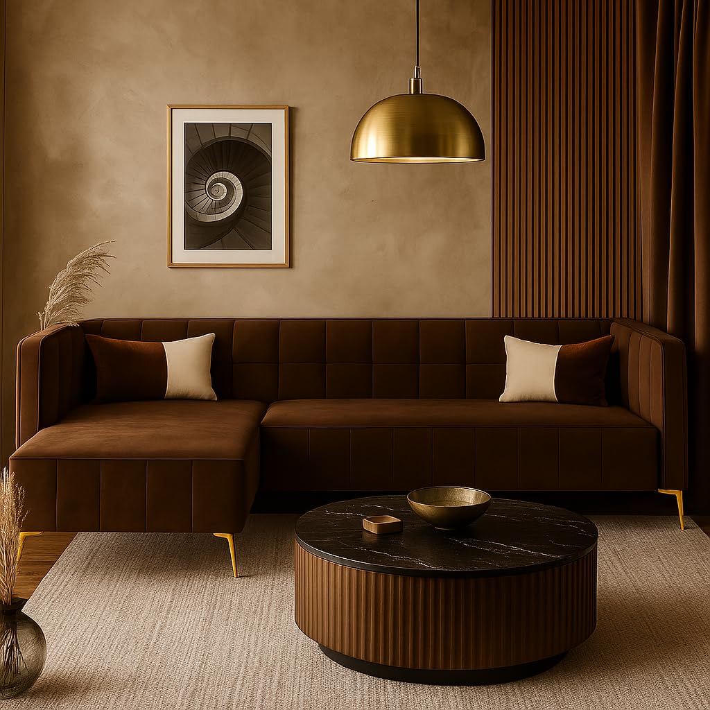 Stylluxe 6 Seater LHS L Shape Sofa Set | Soft Velvet Suede Fabric | Modern Design | Plush Comfort Cushions for Living Room (Brown) - Image 2