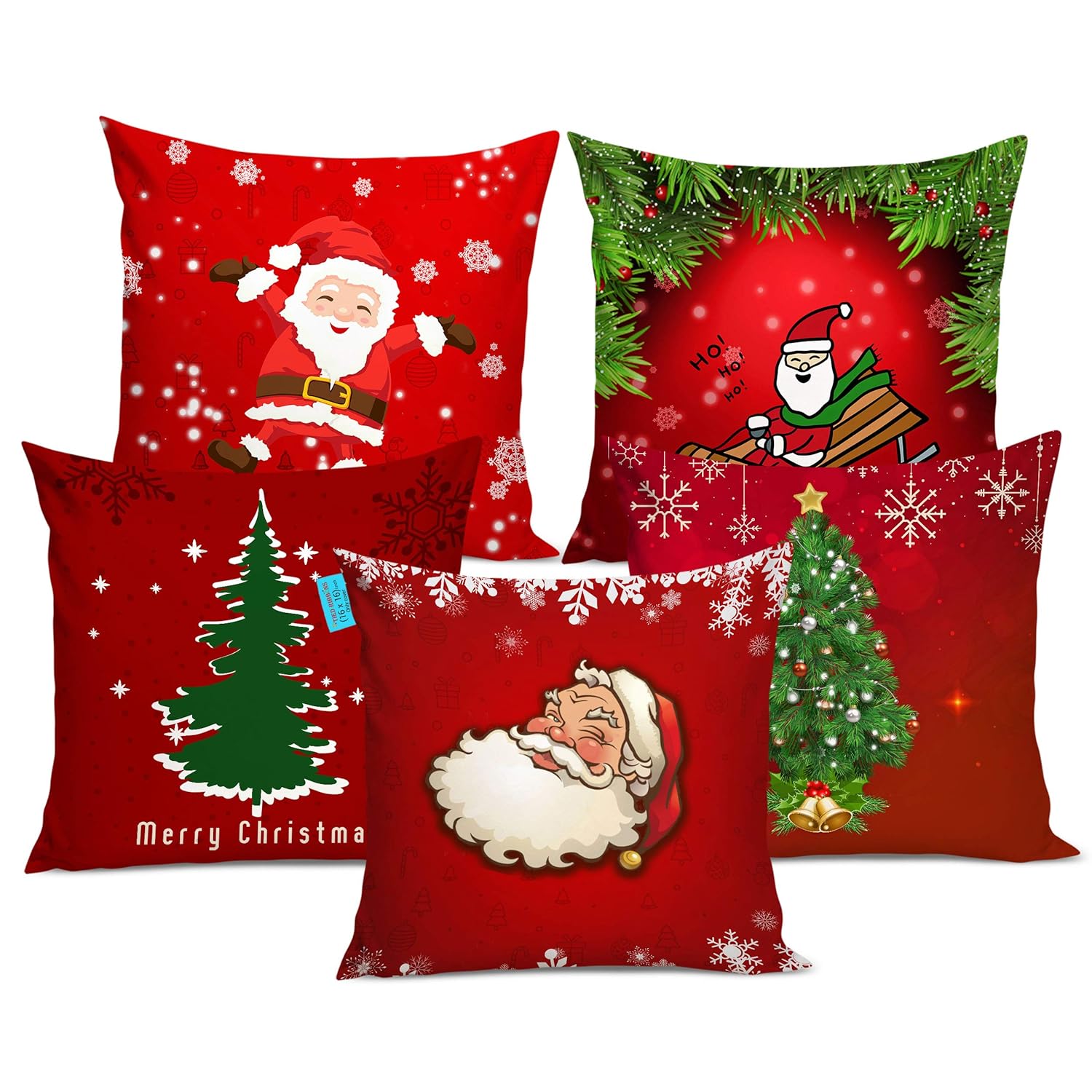 TIED RIBBONS Christmas Decorations Items Cushion Covers for Sofa Home Office - Set of 5 Printed Cushion Covers 16X16 Inch - Christmas Theme Cushion Cover - Christmas Decoration Items - Xmas Gifts - Image 2