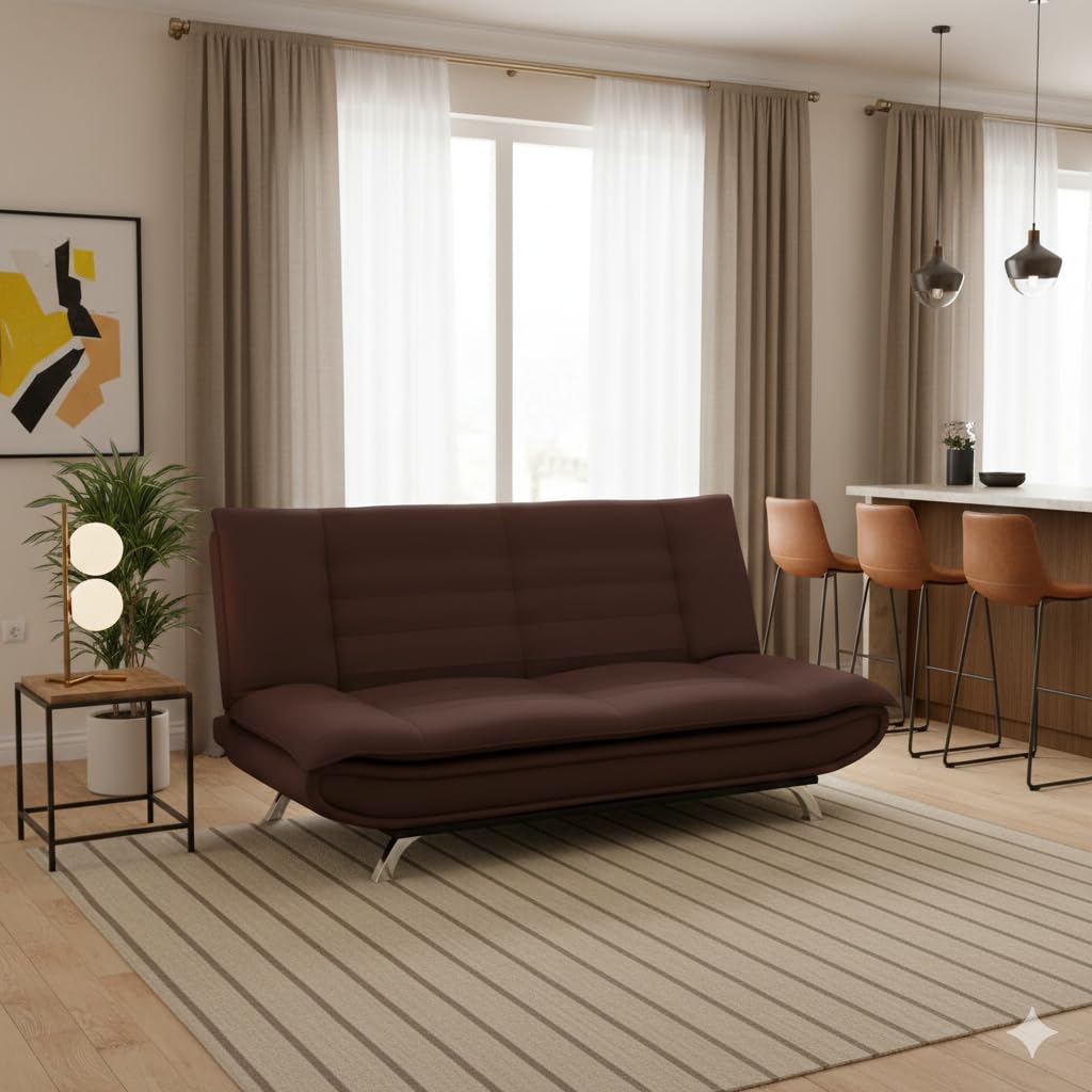 Torque Siesta 3 Seater Sofa Cuma Bed for Sleeping - Brown | Premium Suede Fabric Sofa Cum Bed 6x6 Inch | Foldable Sofa Beds with 2 Cushions for Festival Gifts Set Home Décor - Image 2