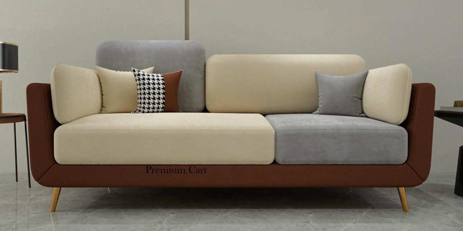 Velvet Contemperory Sofa Couch with Cushion Chaise Lounge Sectional Perfect for Living Room & Bedroom Guests Home & Office (3 Seater Sofa Brown & Beige) - Image 2