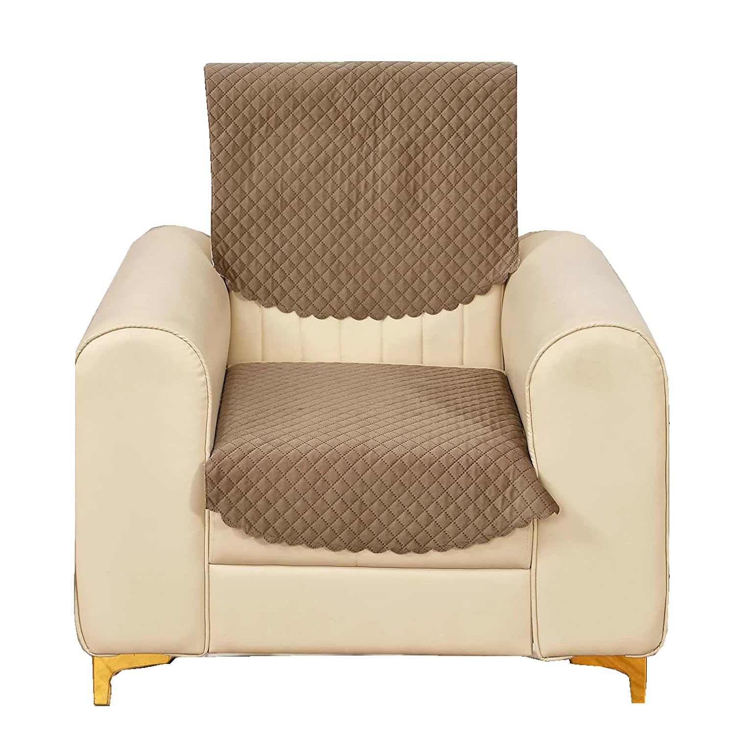 Velvet Self Design Quilted Sofa Chair Cover 1 Seater Glessy Brown - Image 2