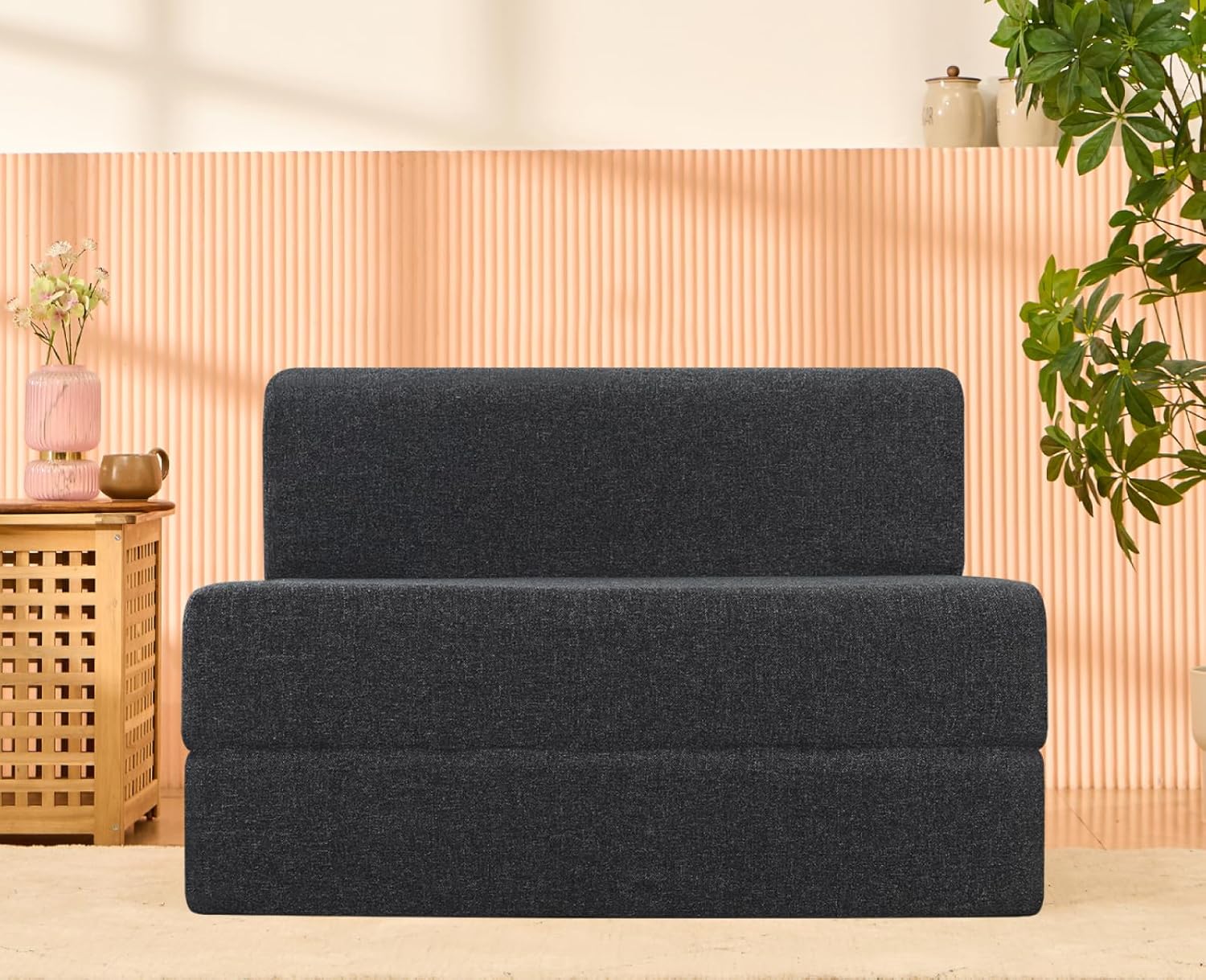 uberlyfe 2 Seater Sofa Cum Bed | Jute Fabric Washable Cover | Dark Grey| 4' X 6' Feet - Image 2