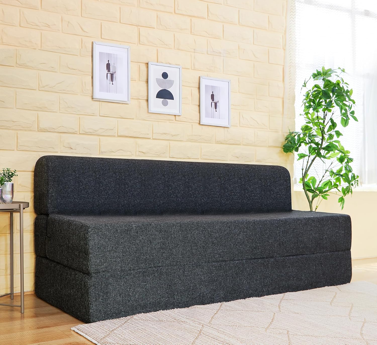 uberlyfe 3 Seater Sofa Cum Bed | Jute Fabric Washable Cover | Dark Grey | 6' X 6' Feet - Image 2