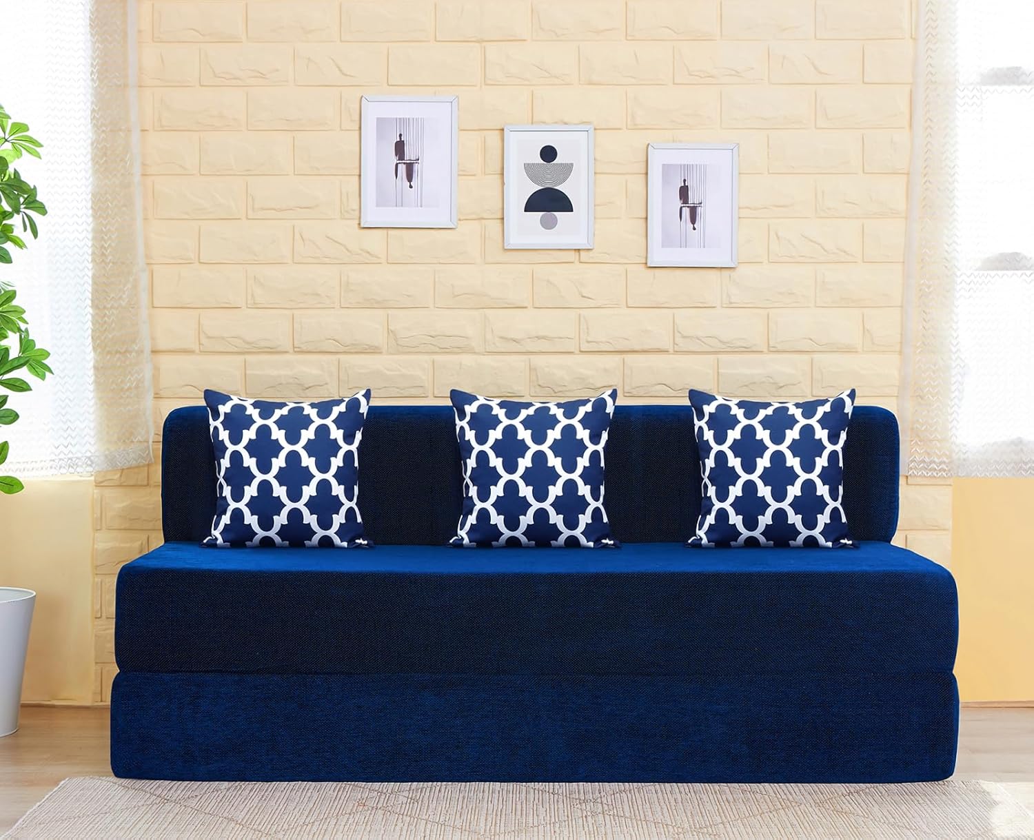 uberlyfe Jumbo Sofa Cum Bed | Chenille Fabric Washable Cover | 3 Cushions Semicircle Pattern | Dotted Blue | 6.5' X 6.5' Feet - Image 2