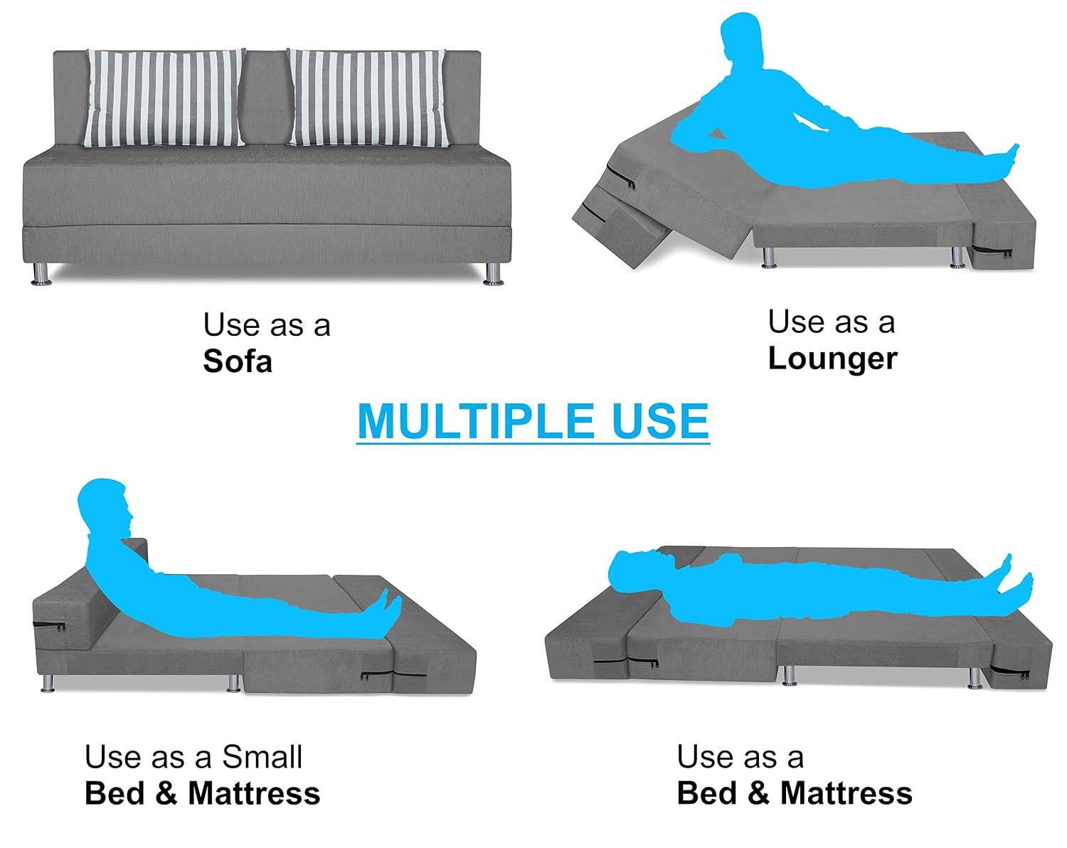 Adorn India Wood Easy Alyn Plus Stripes 3 Seater Sofa Cum Bed (5X6, Grey) (1 Year Warranty) - Image 3